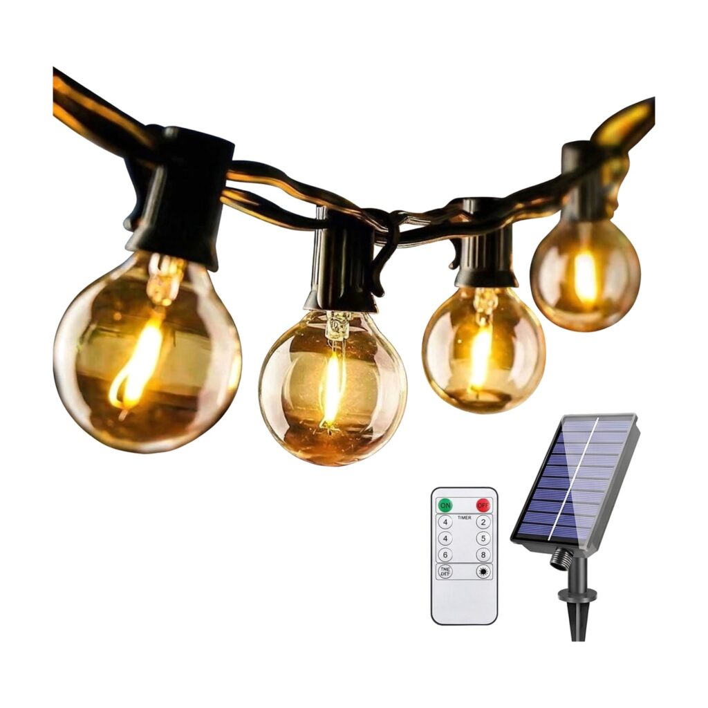 Solar Powered G40 Globe Patio Lights Outdoor String Lights with Remote Control Shatterproof Bulbs for Garden Backyard Party Decor