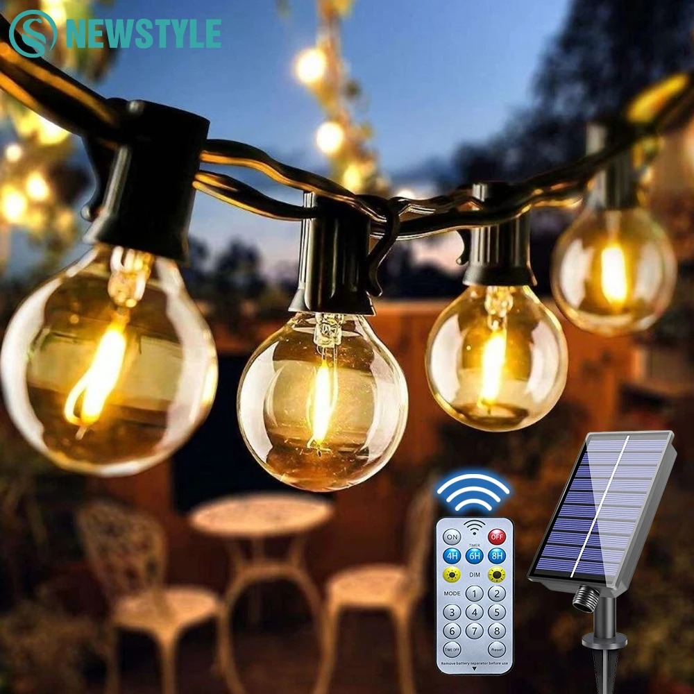 Solar Powered G40 Globe Patio Lights Outdoor String Lights with Remote Control Shatterproof Bulbs for Garden Backyard Party Decor